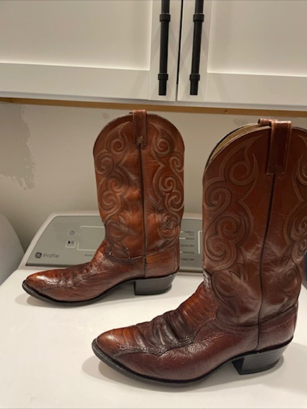 Dan Post Vintage Genuine Ostrich Leg Cognac Western Cowboy Boots Mens Size 11 D - Picture 4 of 7